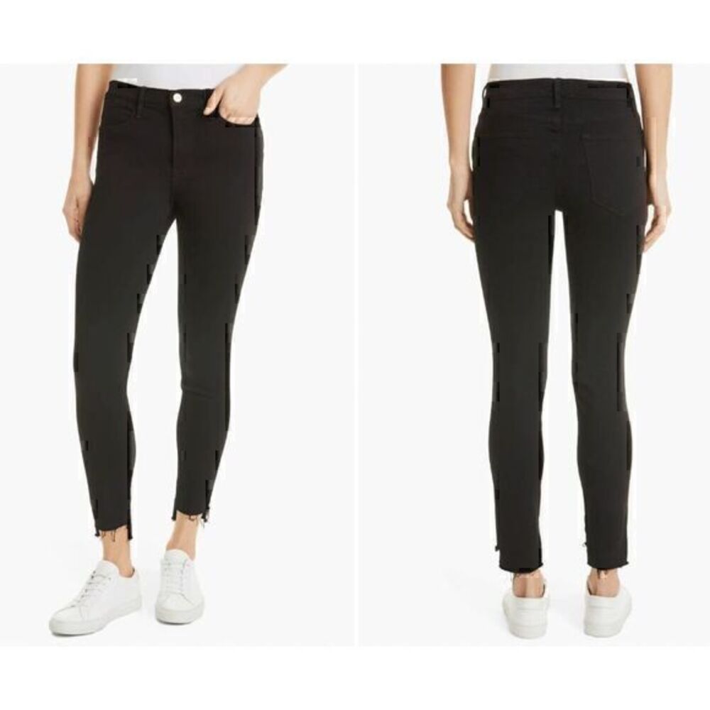 FRAME Womens Black Stretch Cut Off Distressed Raw Hem Le Skinny Jeans Size 26
